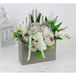 BUKIET w szarej KOPERCIE na prezent MIX kwiatów